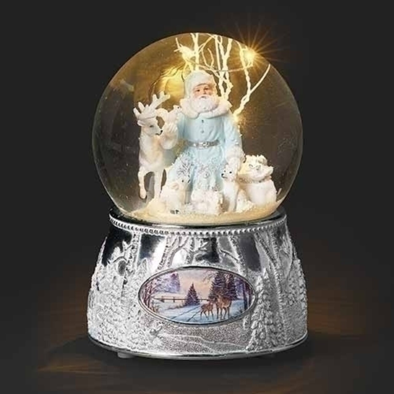 Roman 5.75" LED Lighted Santa with Reindeer Christmas Dome Snow Globe